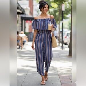 Saltwater LUXE striped jumpsuit Blue and Orange Striped Set Size M